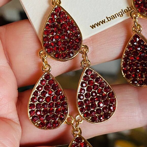 Amrita Singh Red Austrian Crystal Gold Drop Earrings - Picture 7 of 7